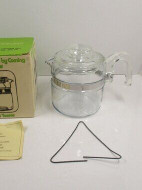 Vintage Pyrex 7754 B Flameware Glass Coffee 4 Cup Percolator Pot & Lid & Box